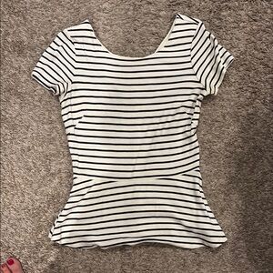 Banana Republic Black and White Fitted Peplum T-Shirt